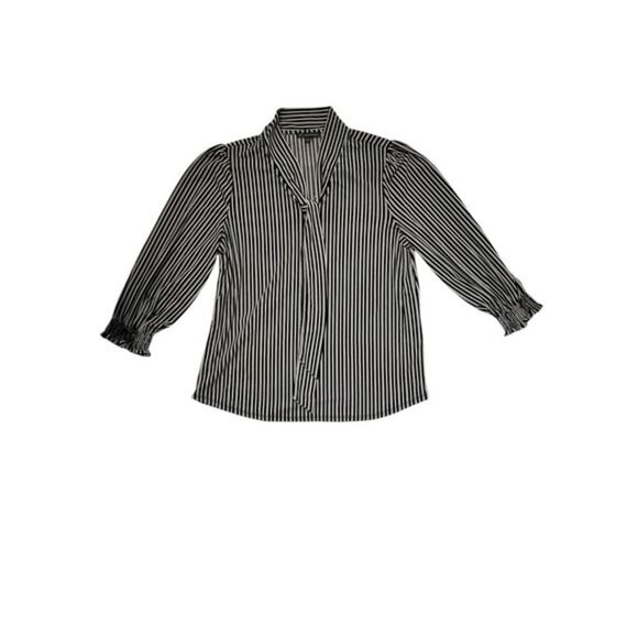Adrianna Papell Women's Medium Black Striped Three-Quarter Cuff Blouse Shirt 265 - Picture 1 of 7